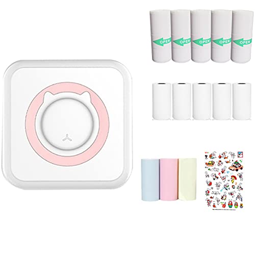 WANGCL Mini-Drucker, tragbarer Taschendrucker, tintenloser Fotodrucker mit 13 Rollen, Druckerpapier für kabellosen Drucker für iOS/Android-Smartphone (Rosa) von WANGCL