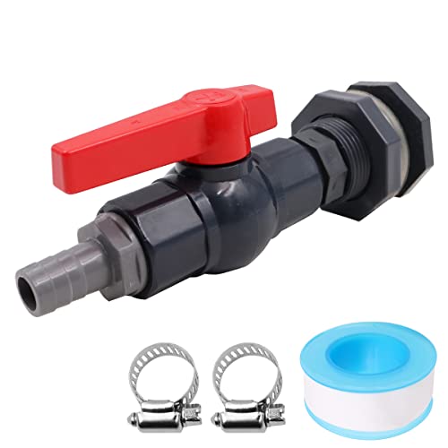 WANGCL Regentonnen-Zapfhahn-Set, PVC-Schottverschraubung mit Kugelhahn und Gartenschlauch-Adapter, Widerhaken, 20 mm von WANGCL