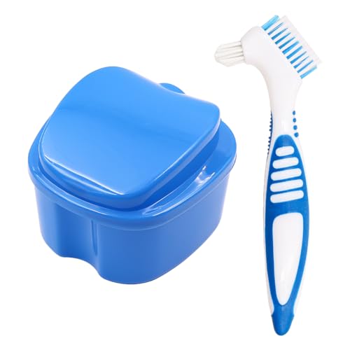 WANGCL Reinigungsset für Zahnersatz Zahnersatz Zahnersatz Box mit Sieb Aufbewahrungsbox Prothese Reinigungsbürste für Reise Reinigung (Blau) von WANGCL