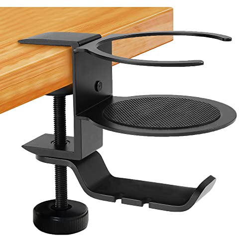 WANGCL Schreibtisch-Getränkehalter 360 ° drehbare Halterung Platzsparender PC-Gaming-Headset-Ständer unter dem Schreibtisch für das Heimbüro (Schwarz) von WANGCL