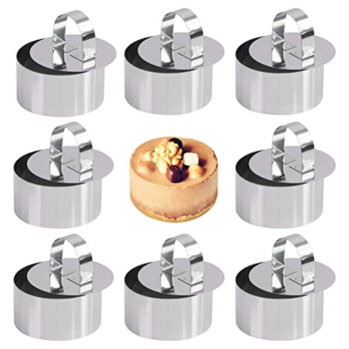 WANGCL Set mit 8 runden Kuchenformen aus Edelstahl für Kuchen, Mousse-Form, Kuchenring-Set mit 8 Ringen und 8 Lebensmittelpressen von WANGCL