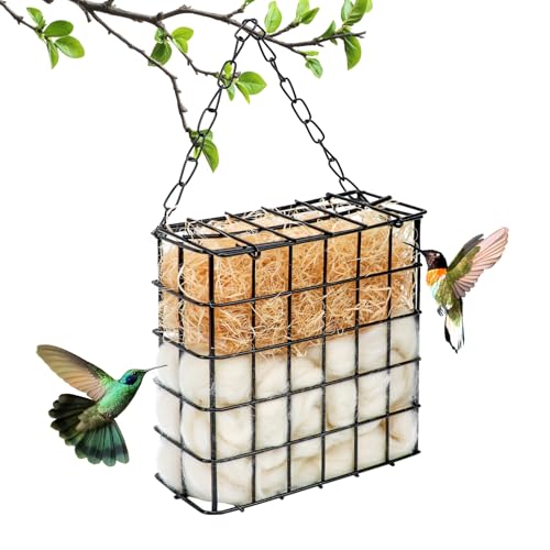 Vogel Nistmaterial Halter Set Futterstation Zum Aufhängen Futterspender Vögel Metall Nachfüllbar Käfig Baumwolle 25g Holzwolle 30g für Außenbereich Veranda von WANGDEFA