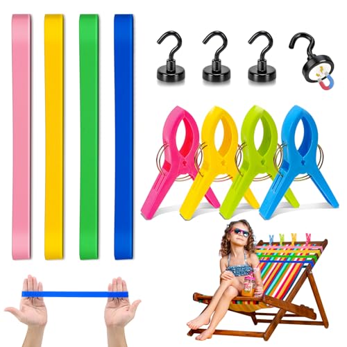 WANGDEFA 12 Stück Strandtuchhalter Clips Strand Handtuchbänder Towel Handtuchbänder Magnethaken Schwarz Matt Klein 14 KG für Strandkörbe Pool Schwimmurlaub Strandzubehör(4 Of Each) von WANGDEFA