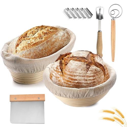 Gärkörbchen Set,Gärkorb zum Brotbacken 23cm Rund & 21cm Oval,100% Natürliches Rattan,Brotkorb Mit Leineneinsatz, Brot Backen Zubehör für Professionelle und Häusliche Bäcker,für Sauerteig Starter Set Gärkörbchen Set,Gärkorb zum Brotbacken 23cm Rund & 21cm Oval,100% Natürliches Rattan,Brotkorb Mit Leineneinsatz, Brot Backen Zubehör für Professionelle und Häusliche Bäcker,für Sauerteig Starter Set von WANGDEFU