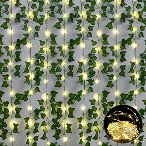 YUSHI Künstliche Efeu, Girlande, 16 Stück, 110 Ft (33,6 m), grün, mit Lichterkette 20 m, 200 LEDs, Dekoration, für den Außenbereich, Feiern, Hochzeitsfeier, Küche, Garten, Büro, Bär, Patio von WANGDEFU