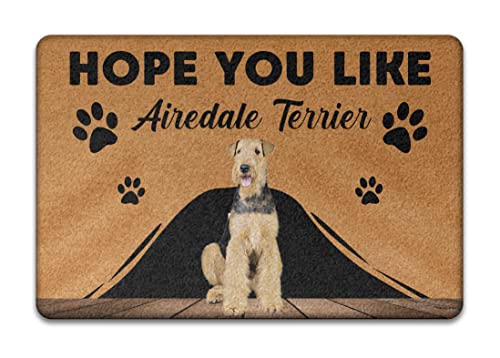 Eingangsteppich Waschbar Fussmatte Wasserabsorbierend Willkommen Fußmatte Für Innen Außen Haustür 40X60cm Airedale Terrier, Als Geschenk Für Hundeliebhaber von WANGDHDA