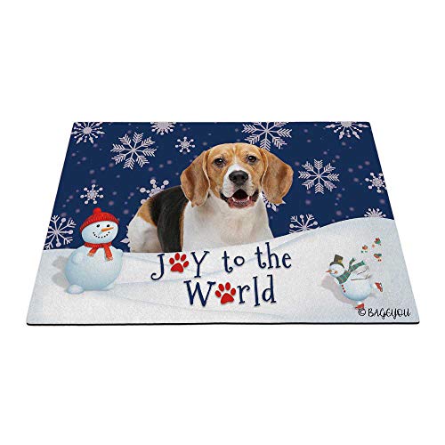 Fußabtreter Waschbar Willkommen Fußmatte Schmutz Widerstehen Sauberlaufmatte Für Schlafzimmer Eingang Garage 40X60cm Fröhliche Winterferien Im Schnee Mit Meinem Lieben Hund Beagle Dog von WANGDHDA