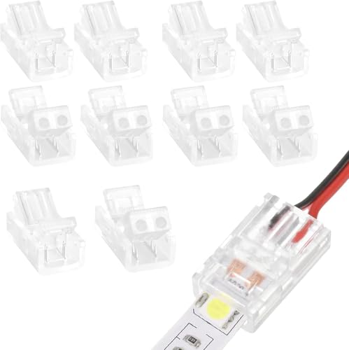 WANGENPING 10 Stück Transparent Led Strip Verbinder, 8mm Led Verbinder 2 Polig, Wiederverwendbar Connector, Kunststoff Led Strip Stecker, für Lichtleistenanschluss, Kabelverlegung von WANGENPING