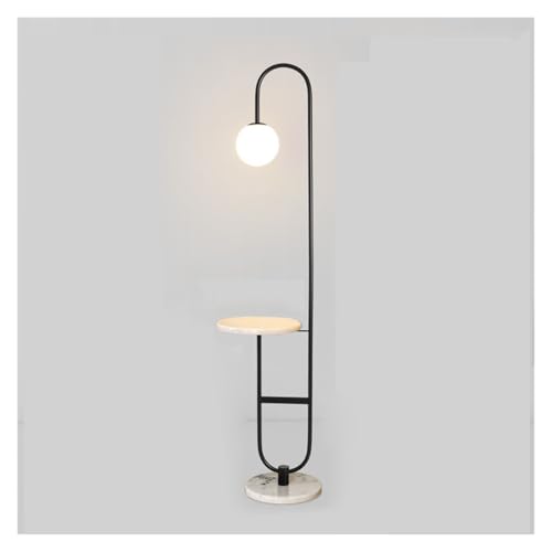 Stehlampen LED-Bogen-Stehlampe auf echter Marmorbasis mit Nachttisch aus Marmor, Beistelltisch und integriertem USB-Ladeanschluss for Wohnzimmersofas und Schlafzimmer für Lesungen(Schwarz) von WANGHAI-666