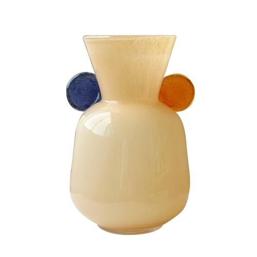 WANGHAI-666 Blumenvase Handgefertigte Glasvase mit Doppelohren im Vintage-Stil, niedlicher Blumenarrangement for frisch getrocknete Kunstblumen(Yellow) von WANGHAI-666