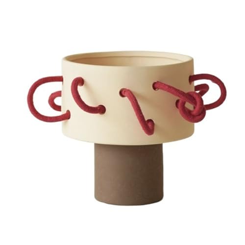 WANGHAI-666 Blumenvase Keramikvase mit breiter Öffnung und Seildekoration, hydroponisches Gefäß for frische Blumen, Blumenarrangement(Beige) von WANGHAI-666