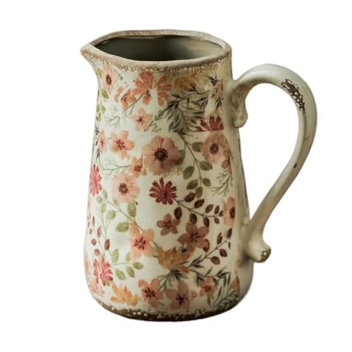 WANGHAI-666 Blumenvase Vintage Rustikale Keramik Krug Vase Dekor Hydroponischen Frische Blumen Getrocknete Künstliche(Pink,Groß) von WANGHAI-666