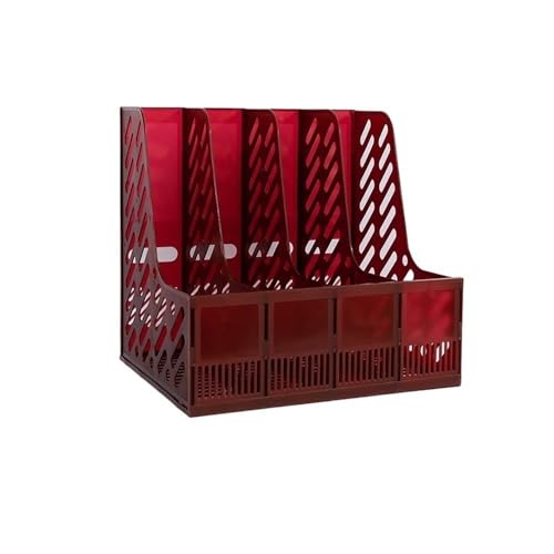 WANGHAI-666 Datei-Organizer Retro Mesh Zeitschriftenablage Halter, 4 Fächer Aktenregal Büro Schreibtisch Buchsortierer(Red) von WANGHAI-666
