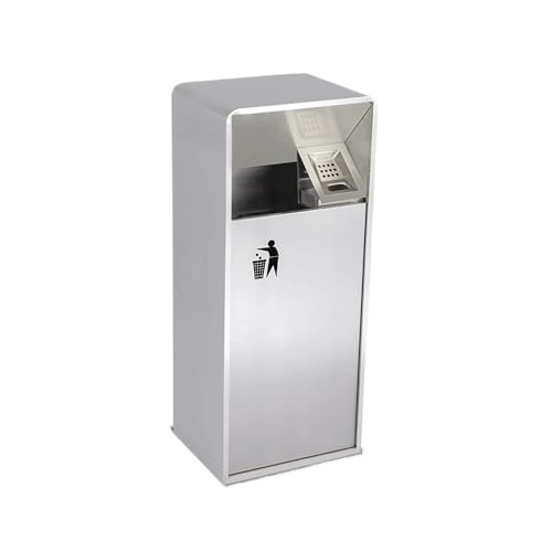 WANGHAI-666 Outdoor Mülleimer 19L/40L Outdoor-Mülleimer, silberner quadratischer Metall-Mülleimer mit seitlicher Öffnung, moderner Haushalts-Mülleimer Aschenbecher(Mittel) von WANGHAI-666