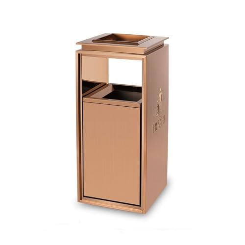 WANGHAI-666 Outdoor Mülleimer Outdoor-Mülleimer, quadratischer Metall-Mülleimer mit zwei seitlichen Öffnungen (mit Aschenbecher), moderner Haushalts-/Gewerbe-Mülleimer in Goldfarbe(Groß) von WANGHAI-666