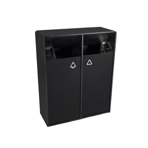 WANGHAI-666 Outdoor Mülleimer Schwarzer quadratischer Metall-Mülleimer mit Doppelfässern und seitlicher Öffnung, moderner kommerzieller Mülleimer Aschenbecher(Groß) von WANGHAI-666