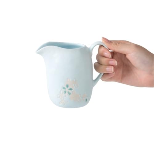 WANGHAI-666 Sauciere Handbemalter Keramik Sahnekrug Soßentopf mit Henkel Niedliche Spitzausgießer Soßenboot Saucierenständer(Blue) von WANGHAI-666