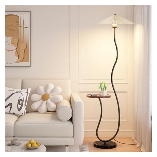 WANGHAI-666 Stehlampen LED-Stehlampe auf echter Marmorbasis, Stehlampe mit Holztisch, Nachttisch-Leselampe, moderner Beistelltisch mit Stehlampe for Schlafzimmer für Lesungen(Schwarz) von WANGHAI-666