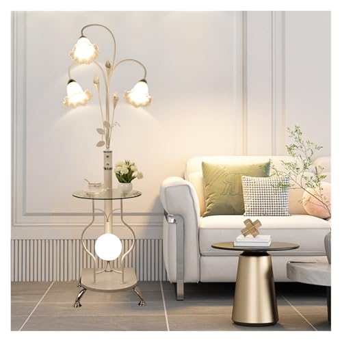 WANGHAI-666 Stehlampen Moderne LED-Beistelltisch- und Stehlampe aus Metall/Glas, Wohnzimmer-Stehlampe mit Hardware-Sofafüßen, Stehlampe for Schlafzimmer, Wohnzimmer oder Büro für Lesungen(Weiß) von WANGHAI-666