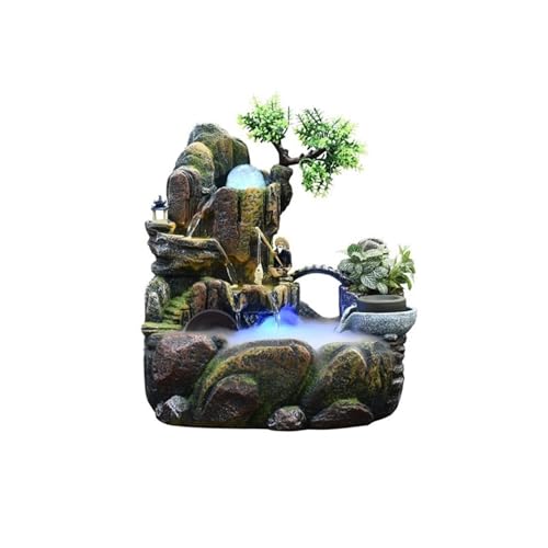 WANGHAI-666 Zimmerbrunnen Tischbrunnen for den Innenbereich, Steingarten-Wasserfall, Pflanzen, Desktop-Brunnen, Dekorationen for das Home Office(Klein) von WANGHAI-666