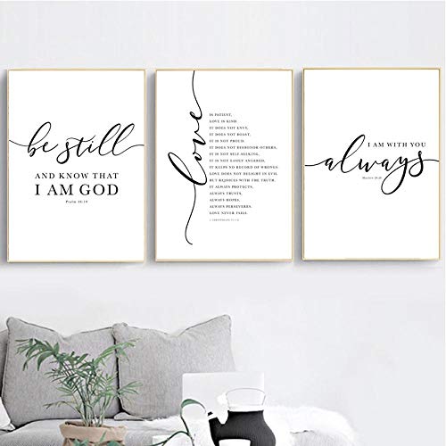 WANGHH Christliche Bibel Vers Zitat Poster und Drucke Schwarz Weiß Wandbilder Schrift Christus Wandkunst Leinwand Malerei Home Decor- 40x60cmx3 ungerahmt von WANGHH