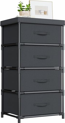WANGIRL Kommode mit Schubladen, Stoffkommode mit 4 Schubladen, Aufbewahrungsschrank für Schrank, Kommode für Flur, Schlafzimmer, Wohnzimmer und Büro - Schwarz von WANGIRL