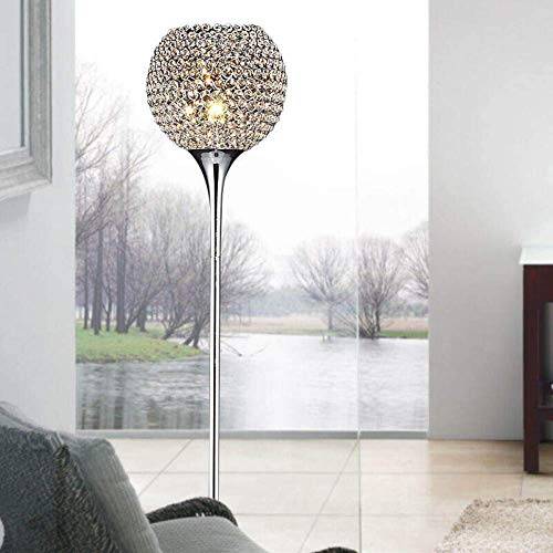 WANGIRL Stehlampe Kristall Modern Wohnzimmer, Fußschaltersteuerung E27 Lampenfassung, Kristall Stehen Lampe Chrom Silber (9.84" ×64.6") von WANGIRL