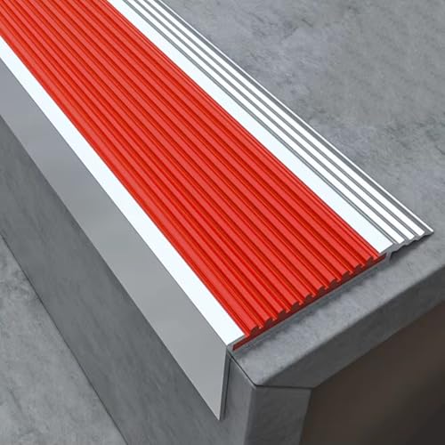 100 Cm Treppenkantenprofil Alu, Treppenkantenprofil Selbstklebend, Anti Rutsch Treppe Kantenprofil, für Treppen im Innen- und Außenbereich(Red,100x7x3cm/39x2.7x1.2in) von WANGJIANPENGPL