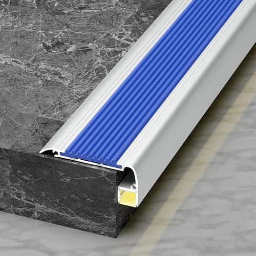 Treppenkantenprofil Alu mit LED-Kanal, Stufenkantenprofil, Treppenstufen Verkleiden, Winkelprofil Aluminium, für Innen- und Außentreppen(Blue,150cm/59in) von WANGJIANPENGPL