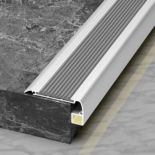 Treppenkantenprofil Alu mit LED-Kanal, Stufenkantenprofil, Treppenstufen Verkleiden, Winkelprofil Aluminium, für Innen- und Außentreppen(Gray,100cm/39in) von WANGJIANPENGPL