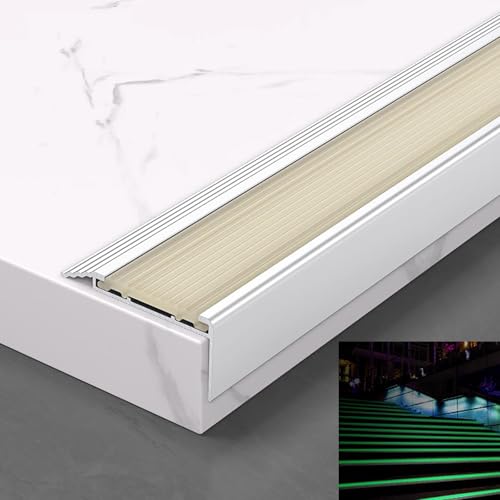 Treppenkantenprofil Alu mit Leuchteffekt, 100 Cm/150 Cm L-förmiger Kantenprofil Treppenstufen Verkleiden, für Innen-/Außentreppen(Beige,100cm/39in) von WANGJIANPENGPL