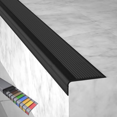Treppenkantenprofil Selbstklebend, Stufenkantenprofil Winkelprofil, Breite 5 Cm, 7 Cm, PVC-Material, für Innen- und Außentreppen(Black,100x7x2.5cm/39x2.7x1in) von WANGJIANPENGPL