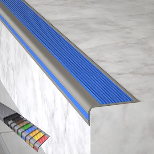 Treppenkantenprofil Selbstklebend, Stufenkantenprofil Winkelprofil, Breite 5 Cm, 7 Cm, PVC-Material, für Innen- und Außentreppen(Blue,150x7x2.5cm/59x2.7x1in) von WANGJIANPENGPL