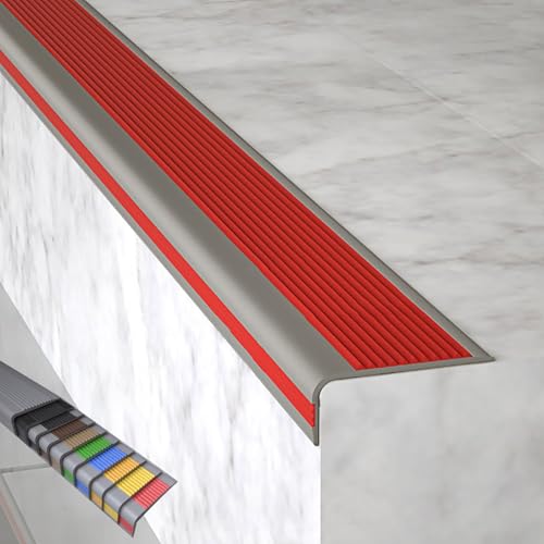 Treppenkantenprofil Selbstklebend, Stufenkantenprofil Winkelprofil, Breite 5 Cm, 7 Cm, PVC-Material, für Innen- und Außentreppen(Red,100x7x2.5cm/39x2.7x1in) von WANGJIANPENGPL