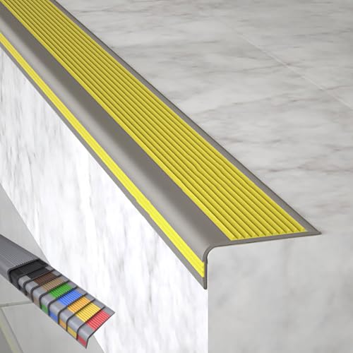 Treppenkantenprofil Selbstklebend, Stufenkantenprofil Winkelprofil, Breite 5 Cm, 7 Cm, PVC-Material, für Innen- und Außentreppen(Yellow,100x5x2.5cm/39x2x1in) von WANGJIANPENGPL