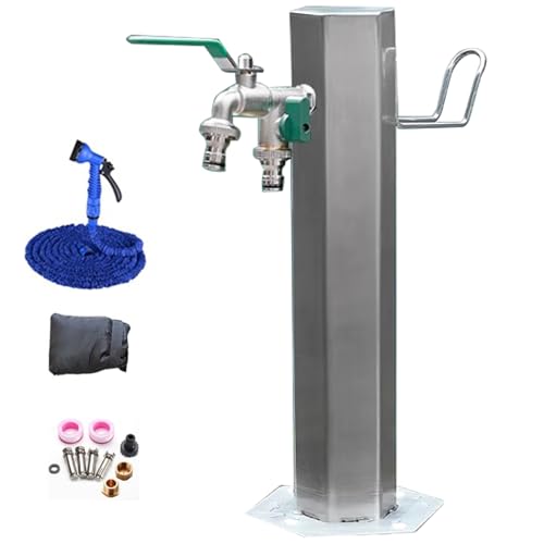 WANGJIANPENGPL Gartenbrunnen für Außen Wassersäule Garten, 304 Edelstahl Wasserzapfsäule Garten, Garten Wasserhahn, Frostschutz, mit Spritzpistole, für Bewässerung und Wasser(50cm/20in) von WANGJIANPENGPL