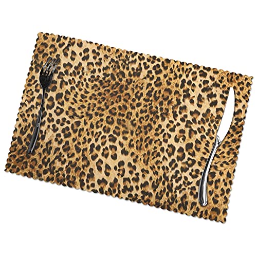 WANGJINGHUA Tischsets Leopard Animal Print Set aus 4 waschbaren Polyester-Tablett-Matten Hitzebeständige Esstisch-Matten 30X45CM von WANGJINGHUA