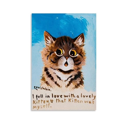 WANGLIDD Louis Wain Poster I Fell In Love With A Lovely Cat Wall Art Bedroom Prints Home Decor Hanging Picture Canvas Paintings Unframe 50 x 75 cm von WANGLIDD