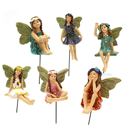 WANGQI 6 Stück Fairy Garden Miniatur Feen-Figuren, Elfen Figur Flower Fairies Statue Harz-fee Garten-Verzierungen Gartenstecker Gartenfiguren Aus Harz for Outdoor-deko Mini Feen von WANGQI