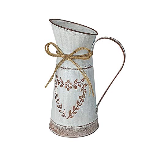 Blumenvase Herz Milchkanne Eisen Blumentopf Herz Milchkanne Shabby French Style Milchkanne Landhaus-Vase mit einzigartigem Herz- und Seil-Design for Garten Wohnzimmer Tischdeko von WANGQI