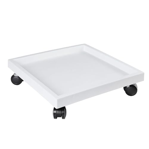 Abtropfschale aus Kunststoff, Quadratischer Rollbarer Pflanzen-Caddy-Untersetzer mit Rädern, Robuster Pflanzständer mit Rädern für Topfpflanzen(White,26x26x8.5cm/10x10x3.3in) von WANGRUIERHA