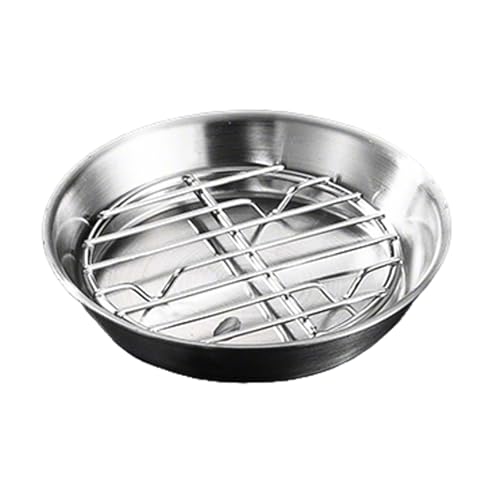 Ölauffangwanne aus Edelstahl, Ölwanne Metall Auffangschale, Backblech, Edelstahl Auffangschale, Grillpfanne mit Grillrost, Mikrowellen-Backblech(24.7x24.7x3.5cm/10x10x1.4in) von WANGRUIERHA