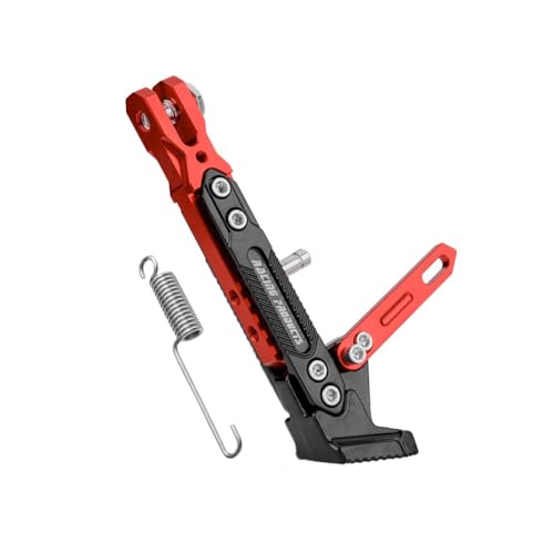 WANGSHAOWEI Motorrad SeitenstäNder Universal Motorrad Ständer CNC Aluminium Legierung Einstellbare Stativ Halter Fuß Seite Unterstützung Stehen Parkplatz Ständer for Roller CNC(Red) von WANGSHAOWEI