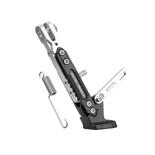 WANGSHAOWEI Motorrad SeitenstäNder Universal Motorrad Ständer CNC Aluminium Legierung Einstellbare Stativ Halter Fuß Seite Unterstützung Stehen Parkplatz Ständer for Roller CNC(Silver) von WANGSHAOWEI