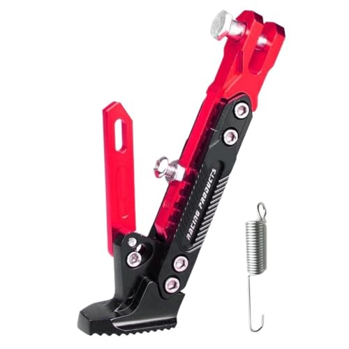 WANGSHAOWEI Motorrad SeitenstäNder Universal Motorrad Ständer Seite Unterstützung Kick Halterung Fuß Stehen Verstellbare Seite Stativ Legierung Motorrad Parkplatz Ständer CNC(Red) von WANGSHAOWEI