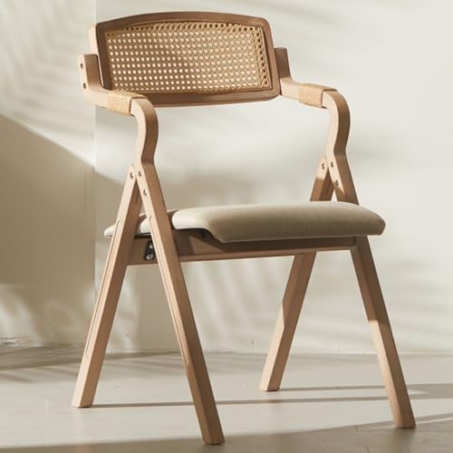 WANGTIAN Klappbare Esszimmerstühle aus Holz, Klappsessel aus Rattan mit gepolsterten Sitzen, stapelbare gepolsterte Esszimmerstühle, Loungesessel mit Rückenlehne und gewebter Rückenlehne für Wohnzim von WANGTIAN