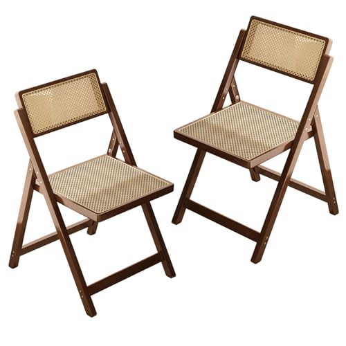 WANGTIAN Klappstühle aus Holz, 2er-Set, Klappstühle aus Rattan mit 360° drehbarer Rückenlehne, moderner Esszimmerstuhl aus der Mitte des Jahrhunderts mit gewebter Rückenlehne aus Rattan für Schlafzim von WANGTIAN