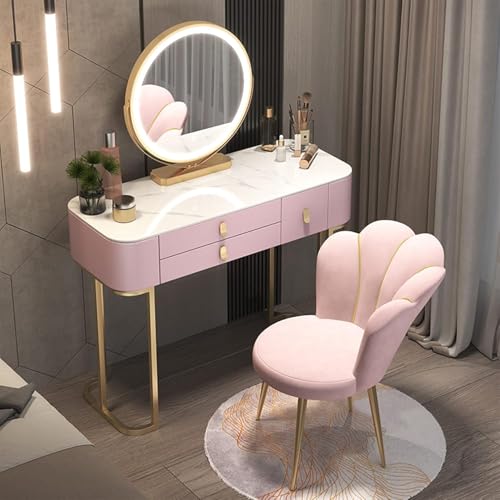 WANGXLGD LED-Leuchten Schminktisch-Set mit Spiegel, 3 Schubladen & gepolstertem Hocker - Schminktisch für Mädchen-Schlafzimmer - elegant und funktionell (Pink,80cm) von WANGXLGD