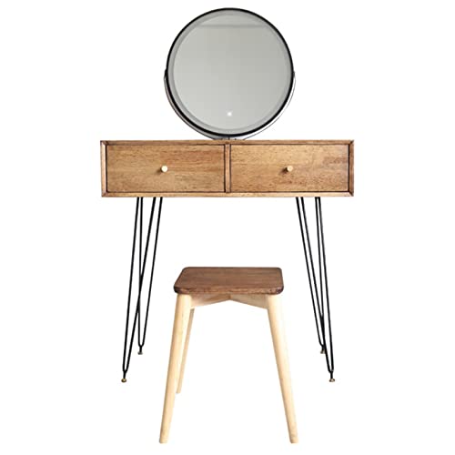 WANGXLGD Massivholz Frisiertisch mit Spiegel & Hocker Schlafzimmer Set Makeup Eitelkeit Kosmetik Aufbewahrung Schreibtisch Kommode Furntiure (Walnut) von WANGXLGD