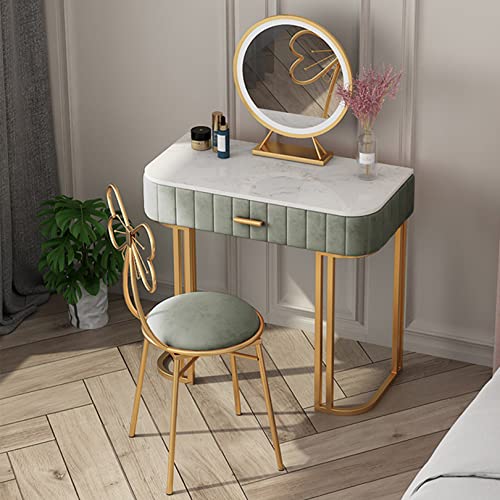 WANGXLGD Modernes Waschtisch-Set mit Marmor-Arbeitsplatte, Elegante Schlafzimmer-Möbel Makeup-Schreibtisch mit Spiegel & Hocker (Green,60cm) von WANGXLGD